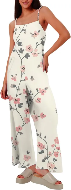 Women's Jumpsuits, Rompers & Overalls Wide Leg Woman Sleeveless Floral Summer 2025 Jumpsuit with Pocket