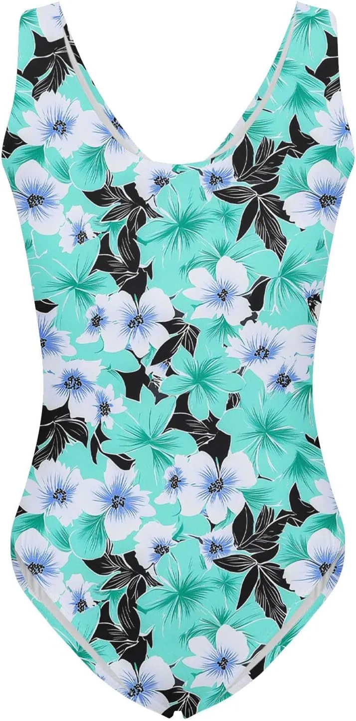 Women's One Piece Swimsuit Summer Trendy Print Bathing Suit Tankini Sets Wide Straps Swimwear Tummy Control Beachwear