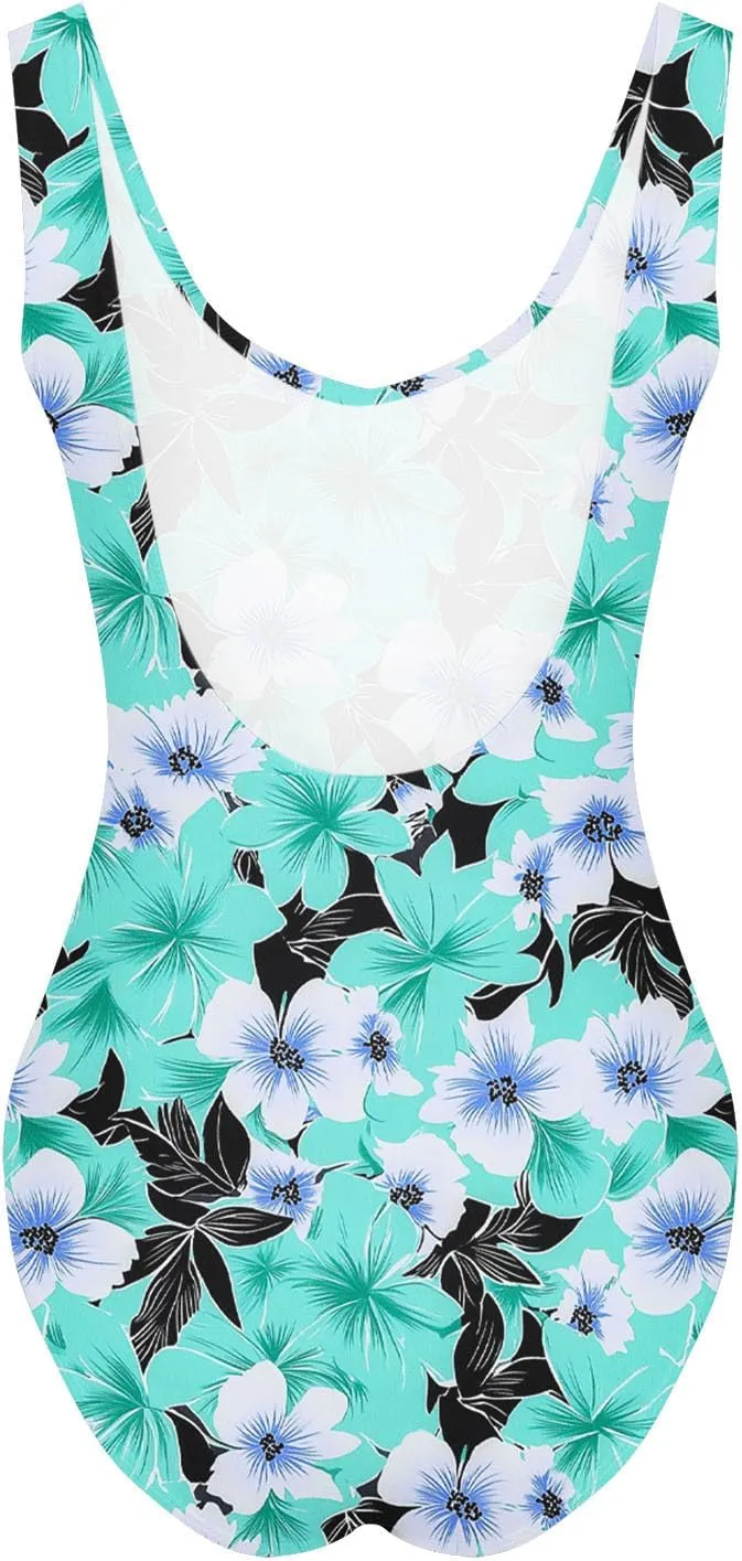 Women's One Piece Swimsuit Summer Trendy Print Bathing Suit Tankini Sets Wide Straps Swimwear Tummy Control Beachwear