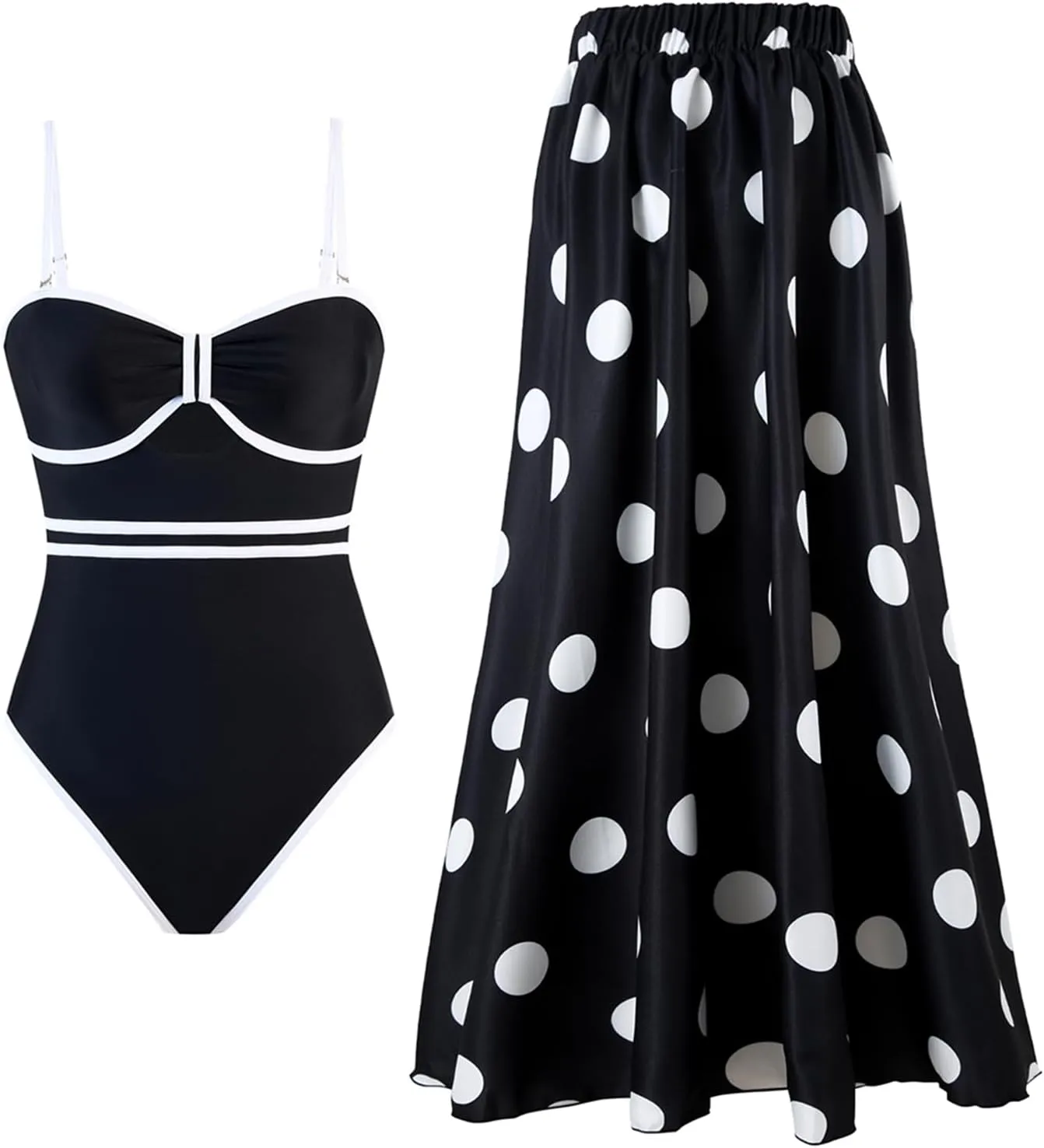 Women's One Piece Swimsuit with Cover up Set Beach Skirt Retro Swimsuit for Women Two Piece Bathing Suit