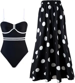 Women's One Piece Swimsuit with Cover up Set Beach Skirt Retro Swimsuit for Women Two Piece Bathing Suit