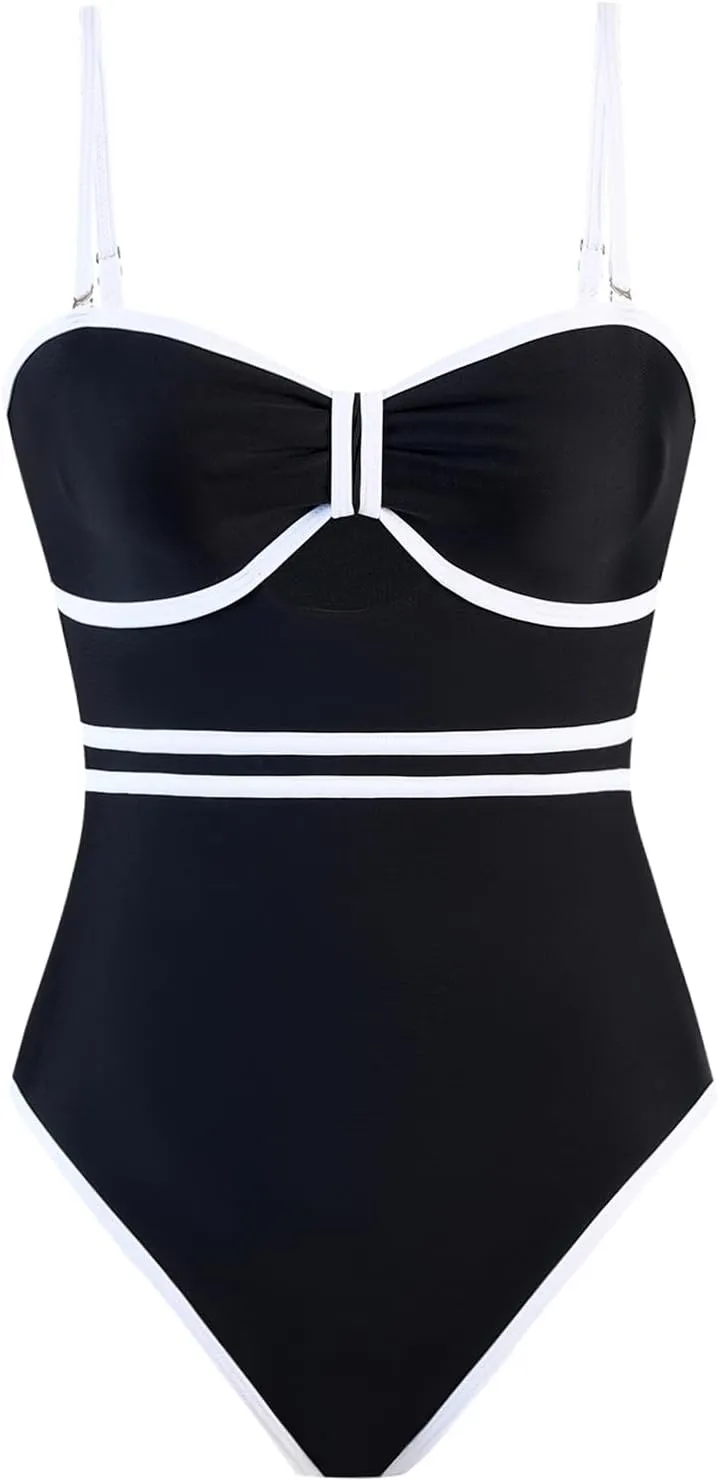 Women's One Piece Swimsuit with Cover up Set Beach Skirt Retro Swimsuit for Women Two Piece Bathing Suit