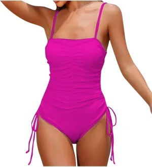 Women's One-Piece Swimsuits Sexy Halter Bikini Tummy Control Slimming Swimsuit Drawstring Swimwear Bathing Suits