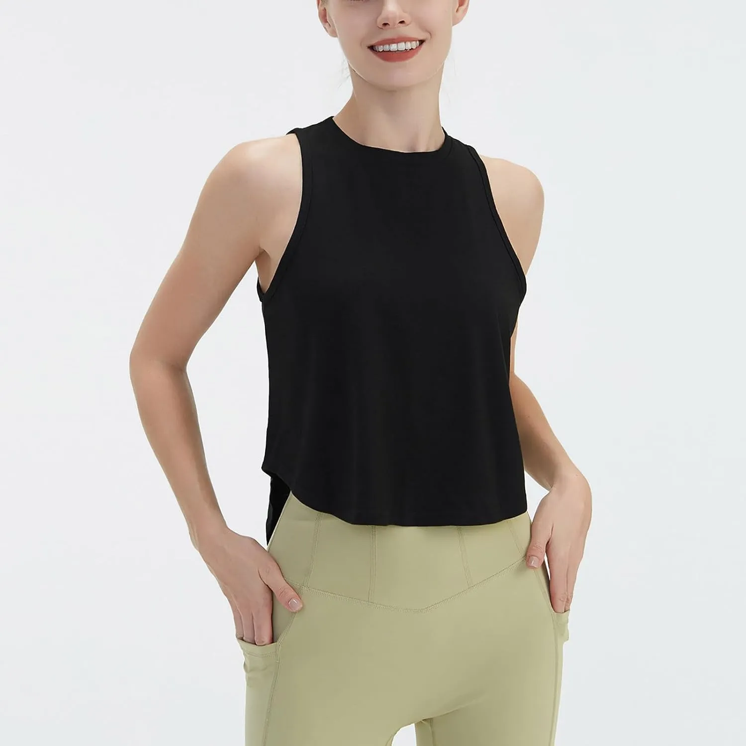 Women's Open Back Workout Tank Tops Trendy Athletic Yoga Blouse Quick-Dry Sleeveless Tees Sports Running Gym Shirts
