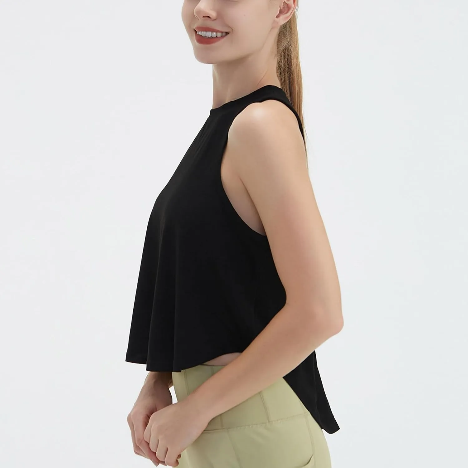 Women's Open Back Workout Tank Tops Trendy Athletic Yoga Blouse Quick-Dry Sleeveless Tees Sports Running Gym Shirts