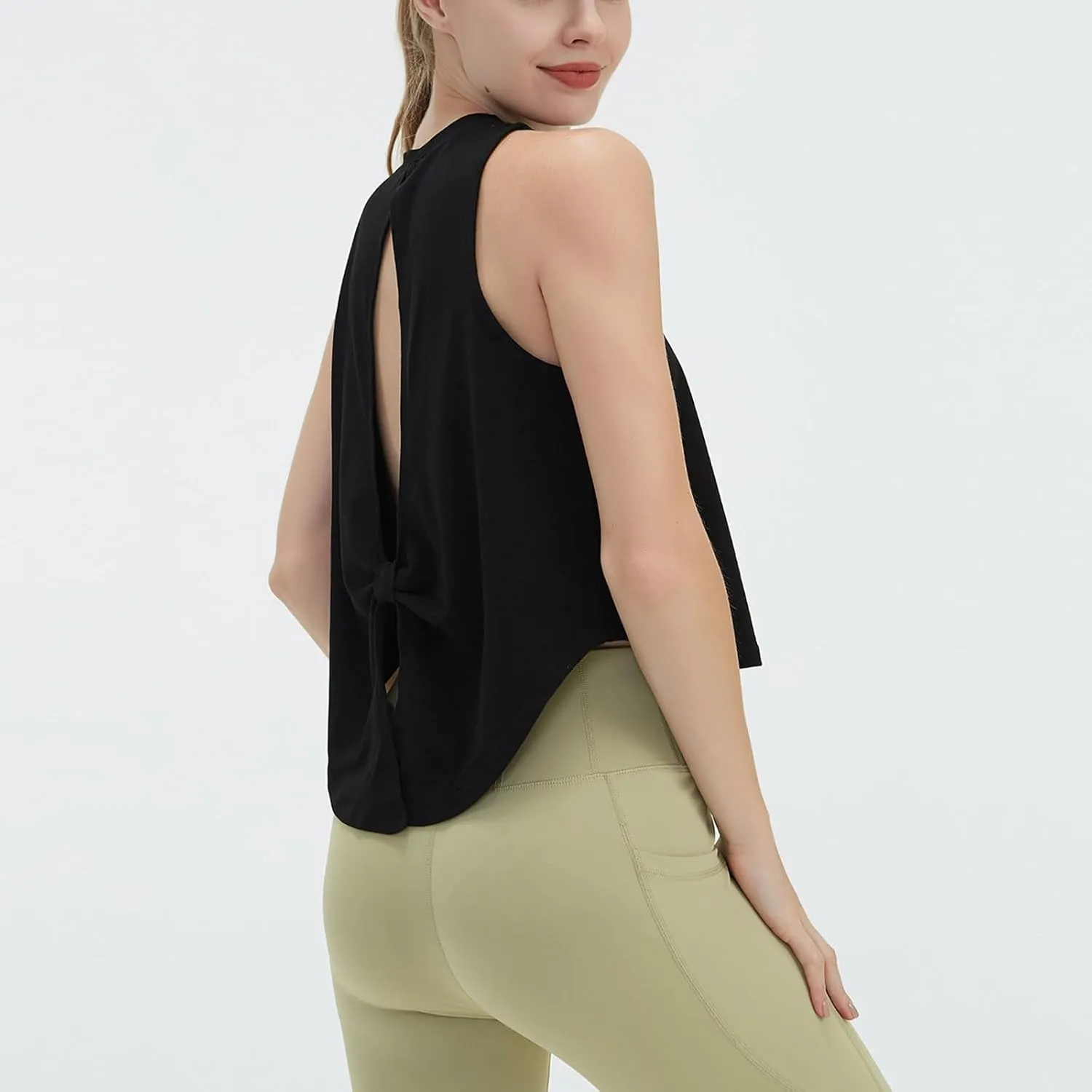 Women's Open Back Workout Tank Tops Trendy Athletic Yoga Blouse Quick-Dry Sleeveless Tees Sports Running Gym Shirts
