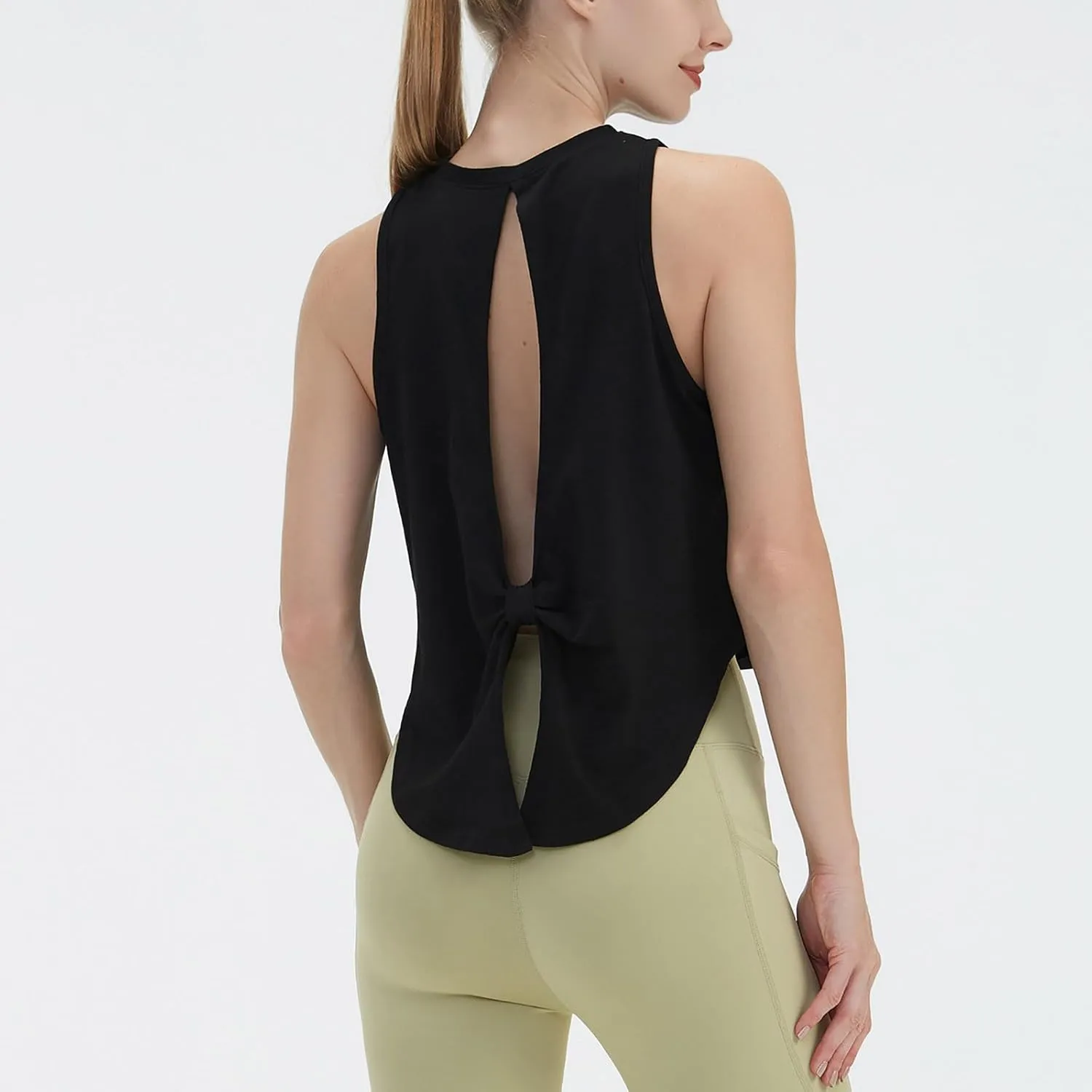 Women's Open Back Workout Tank Tops Trendy Athletic Yoga Blouse Quick-Dry Sleeveless Tees Sports Running Gym Shirts