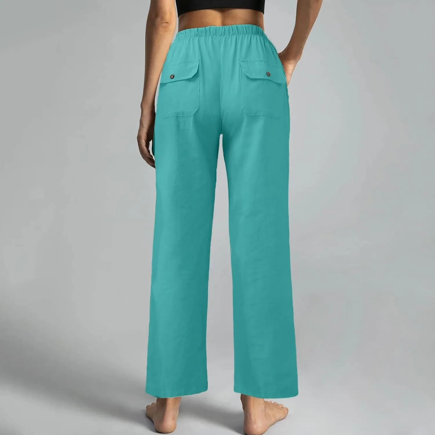 Womens Plus Size Casual Pants Drawstring Elastic Waist Wide Leg Pants Comfy Loose Straight Leg Palazzo Lounge Trouser