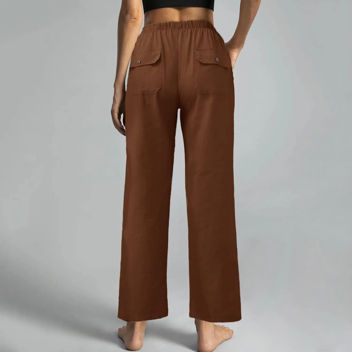 Womens Plus Size Casual Pants Drawstring Elastic Waist Wide Leg Pants Comfy Loose Straight Leg Palazzo Lounge Trouser