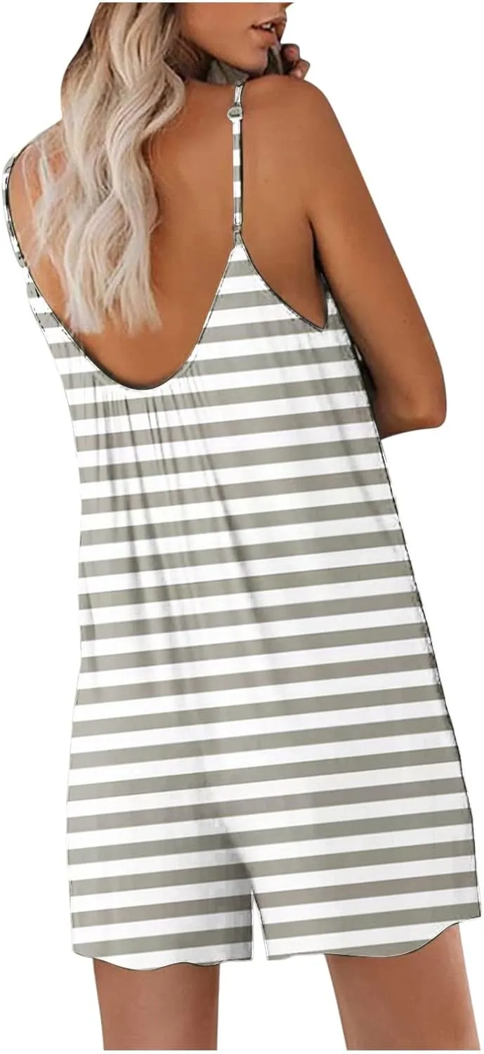 Womens Rompers for Summer Stretchy Shorts Overalls Spaghetti Strap Sleeveless Jumpsuit Vacation Beach Outfits