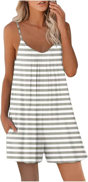 Womens Rompers for Summer Stretchy Shorts Overalls Spaghetti Strap Sleeveless Jumpsuit Vacation Beach Outfits