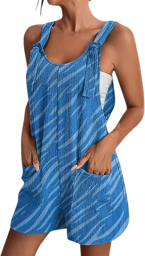 Women'S Rompers Summer Adjustabe Strap Sleeveless One Piece Overalls Loose Casual Wide Leg Beach Jumpsuits Clothes