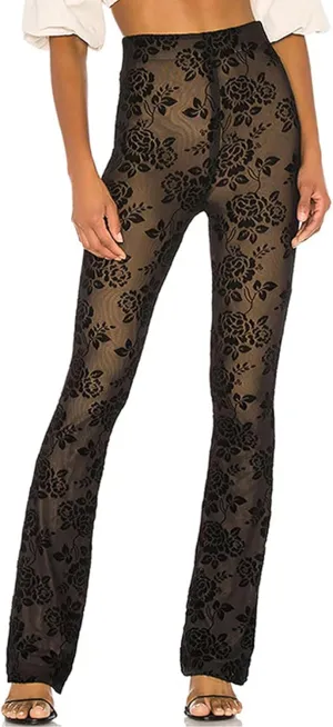 Women's Sexy Lace Pants with Lining Sheer Mesh Straight Leg Floral Lace Trousers Cover Up Bottom Pants