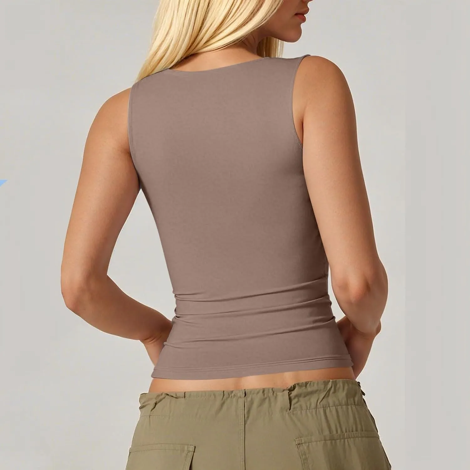 Women's Sexy Tank Tops Square Neck Sleeveless Double Lined Basic Tank Top Slim Fit Crop Camisole Tops Summer Outfits