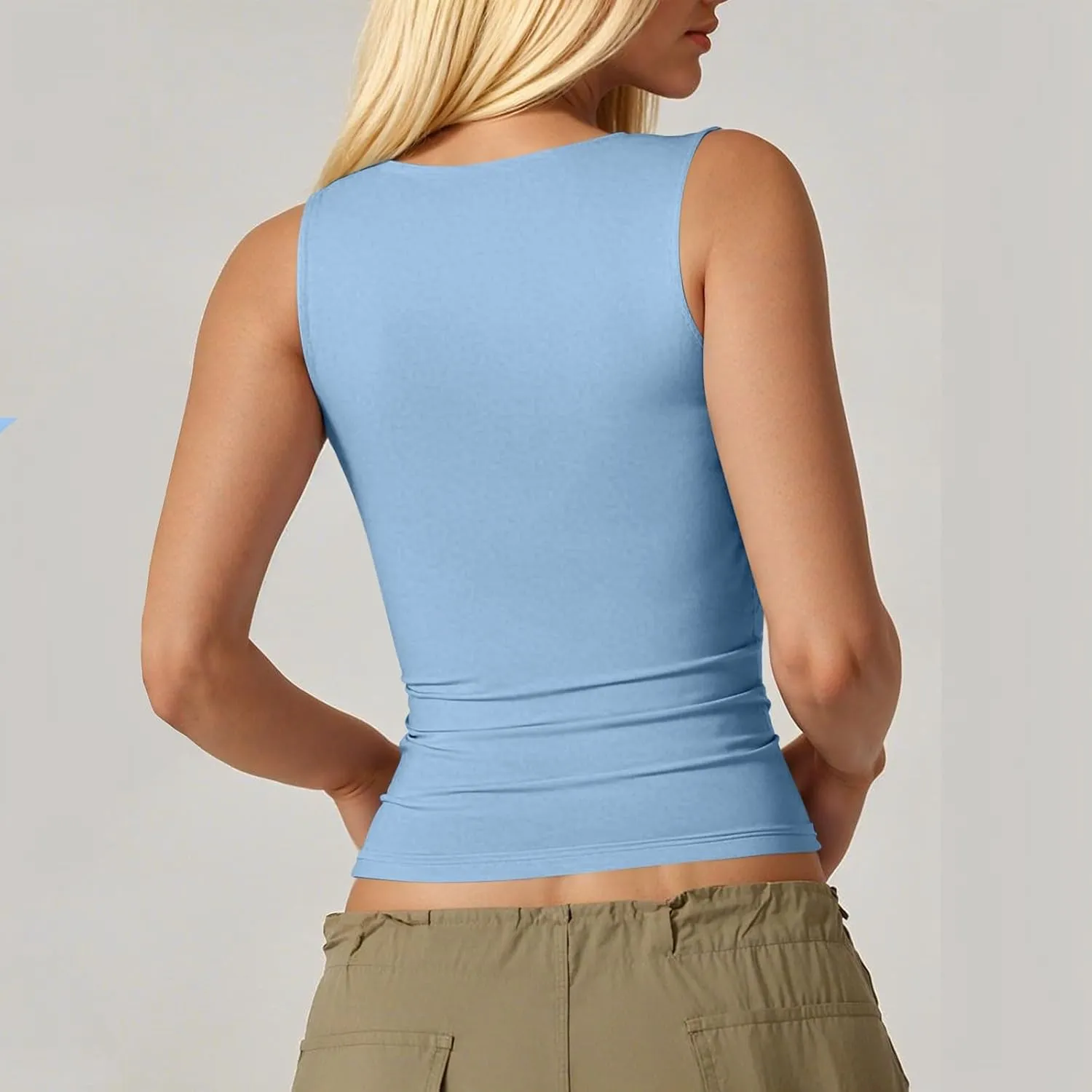 Women's Sexy Tank Tops Square Neck Sleeveless Double Lined Basic Tank Top Slim Fit Crop Camisole Tops Summer Outfits