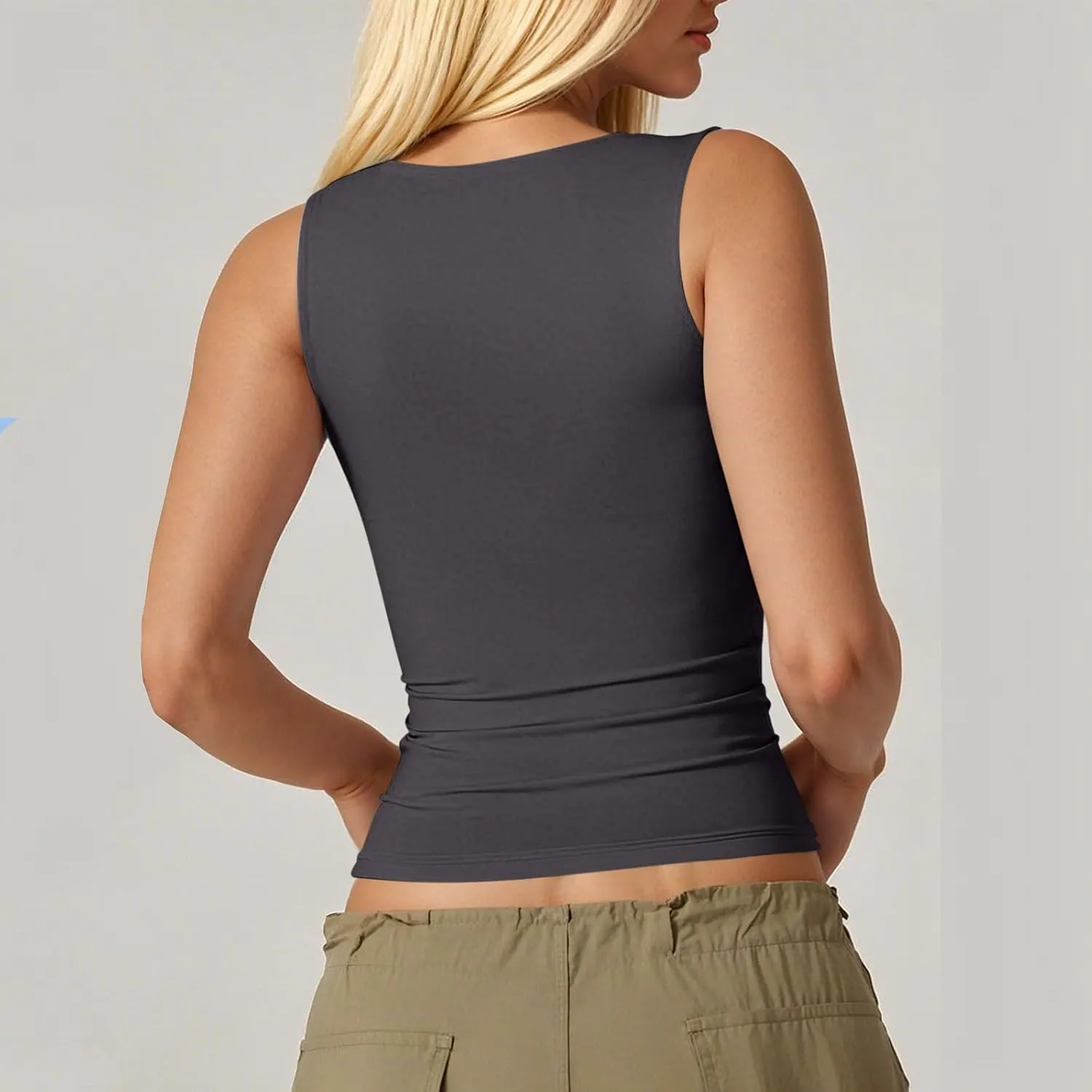 Women's Sexy Tank Tops Square Neck Sleeveless Double Lined Basic Tank Top Slim Fit Crop Camisole Tops Summer Outfits