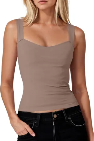 Women's Sexy Tank Tops Square Neck Sleeveless Double Lined Basic Tank Top Slim Fit Crop Camisole Tops Summer Outfits