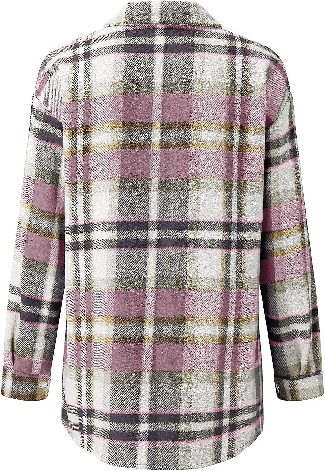 Womens Shirts Plaid Long Sleeve Button Down V Neck Collared Oversized Blouses Coats with Pockets