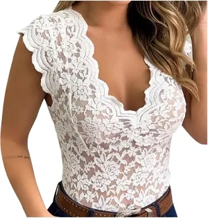 Women's Sleeveless Tops Lace Casual Loose Blouses Tank Shirts Deep Vneck Cap Sleeve Basic Tanks Top for Women