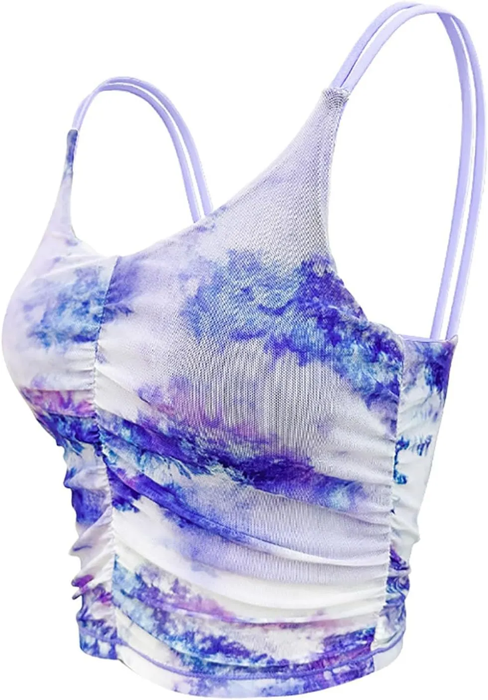 Women's Sports Yoga Crop Camisole Tops, Fashion Spaghetti Strap Ruched V-Neck Workout Shirts Beauty Back Slim Clothes