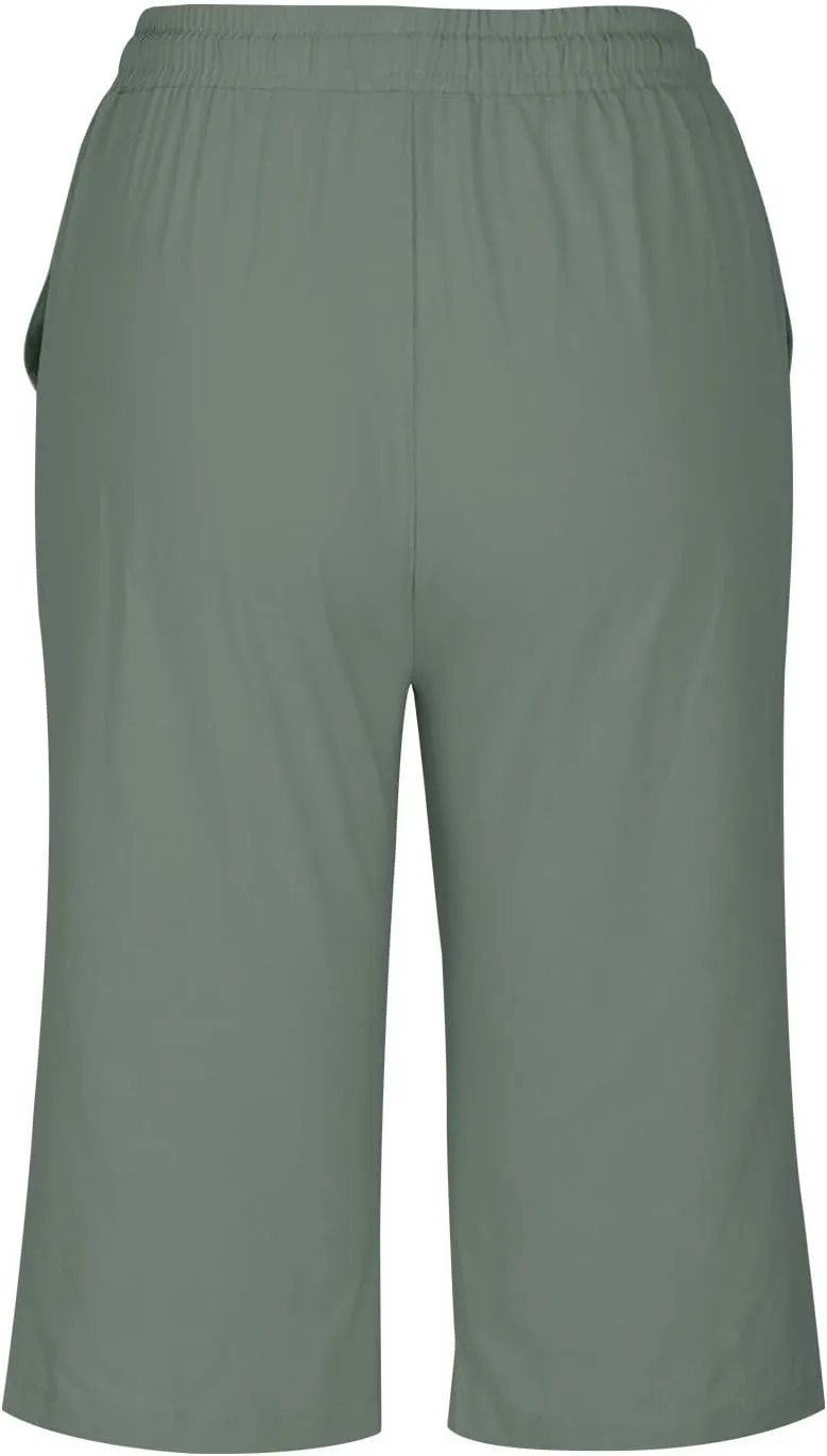 Womens Straight Leg Linen Shorts with Pockets Knee Length Summer Pants Casual Summer Bottoms Pants Loungewear