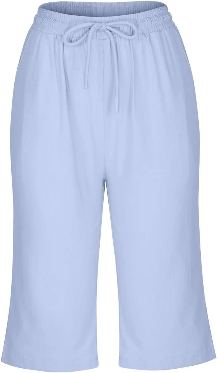 Womens Straight Leg Linen Shorts with Pockets Knee Length Summer Pants Casual Summer Bottoms Pants Loungewear