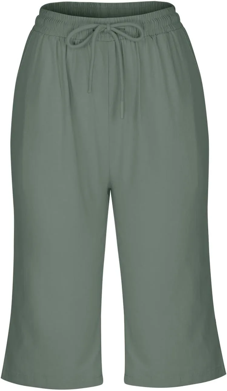 Womens Straight Leg Linen Shorts with Pockets Knee Length Summer Pants Casual Summer Bottoms Pants Loungewear
