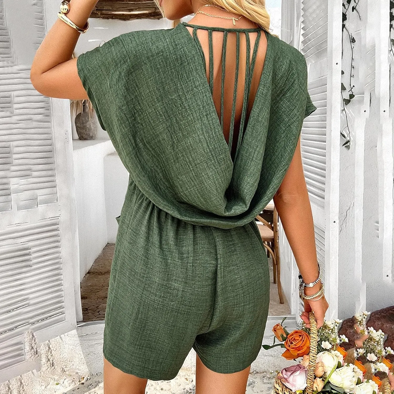 Women's Summer Casual Dressy Jumpsuit Backless Beach Vacation Lightweight Breathable Sleeveless Travel Outfits
