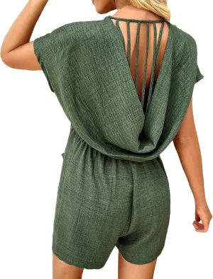 Women's Summer Casual Dressy Jumpsuit Backless Beach Vacation Lightweight Breathable Sleeveless Travel Outfits