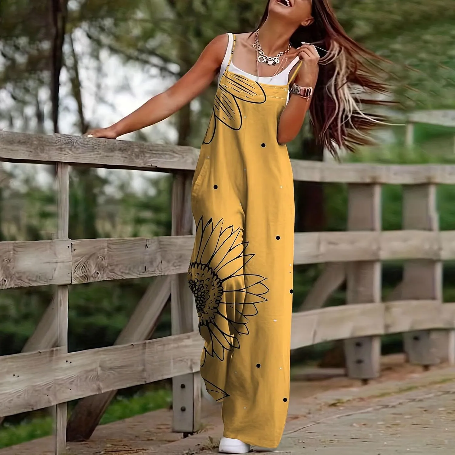 Women's Summer Casual Jumpsuits 2024 Dressy Casual Adjustable Straps Sleeveless Print Summer Cute Linen Rompers