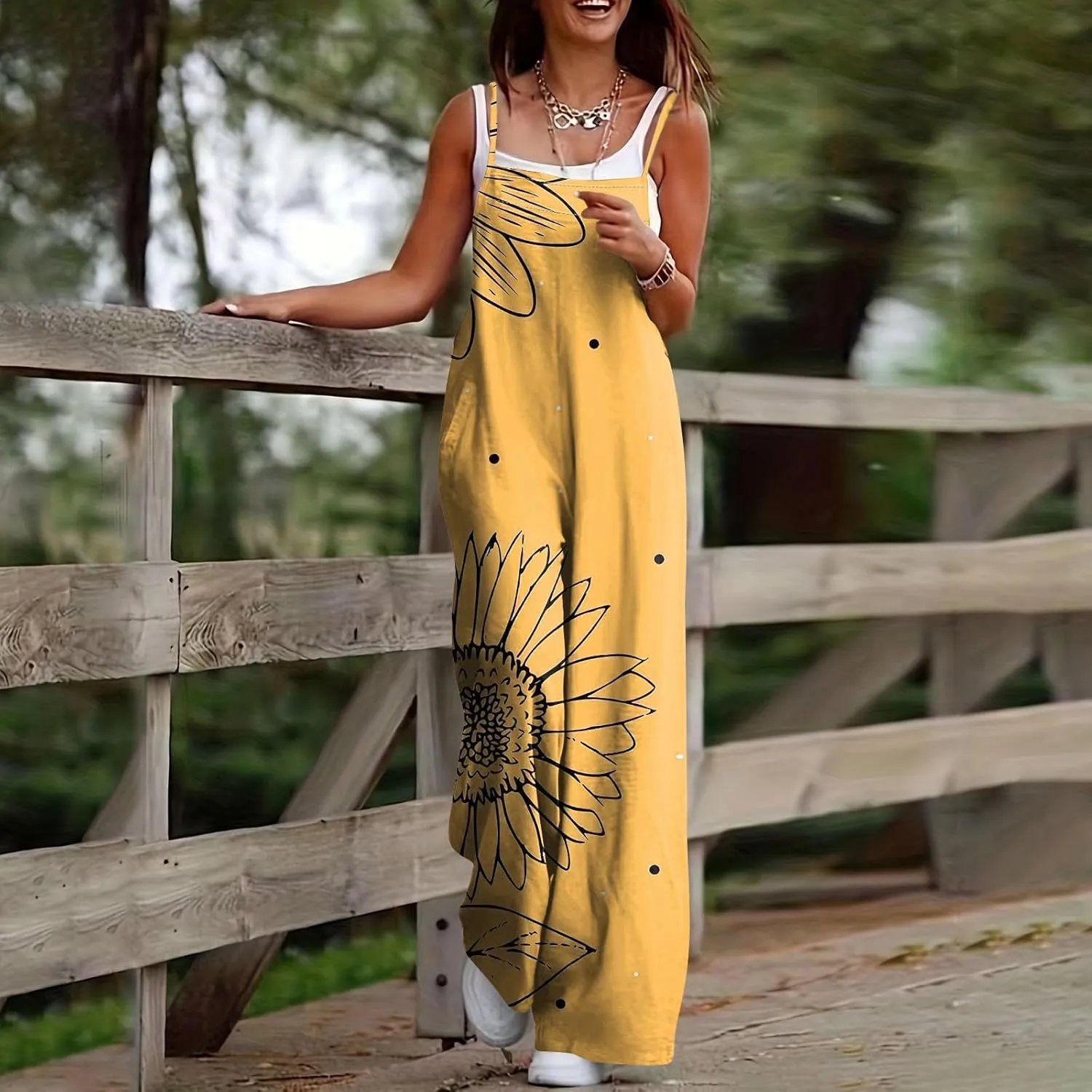 Women's Summer Casual Jumpsuits 2024 Dressy Casual Adjustable Straps Sleeveless Print Summer Cute Linen Rompers