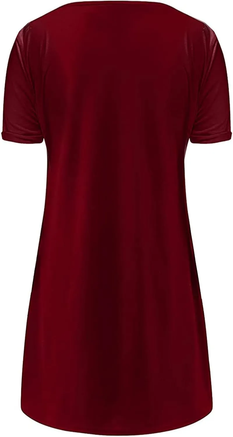 Womens Summer Casual Loose Dress Short Sleeve Flowy Shirt Dress Beachwear Sundresses Boho Printed Dresses