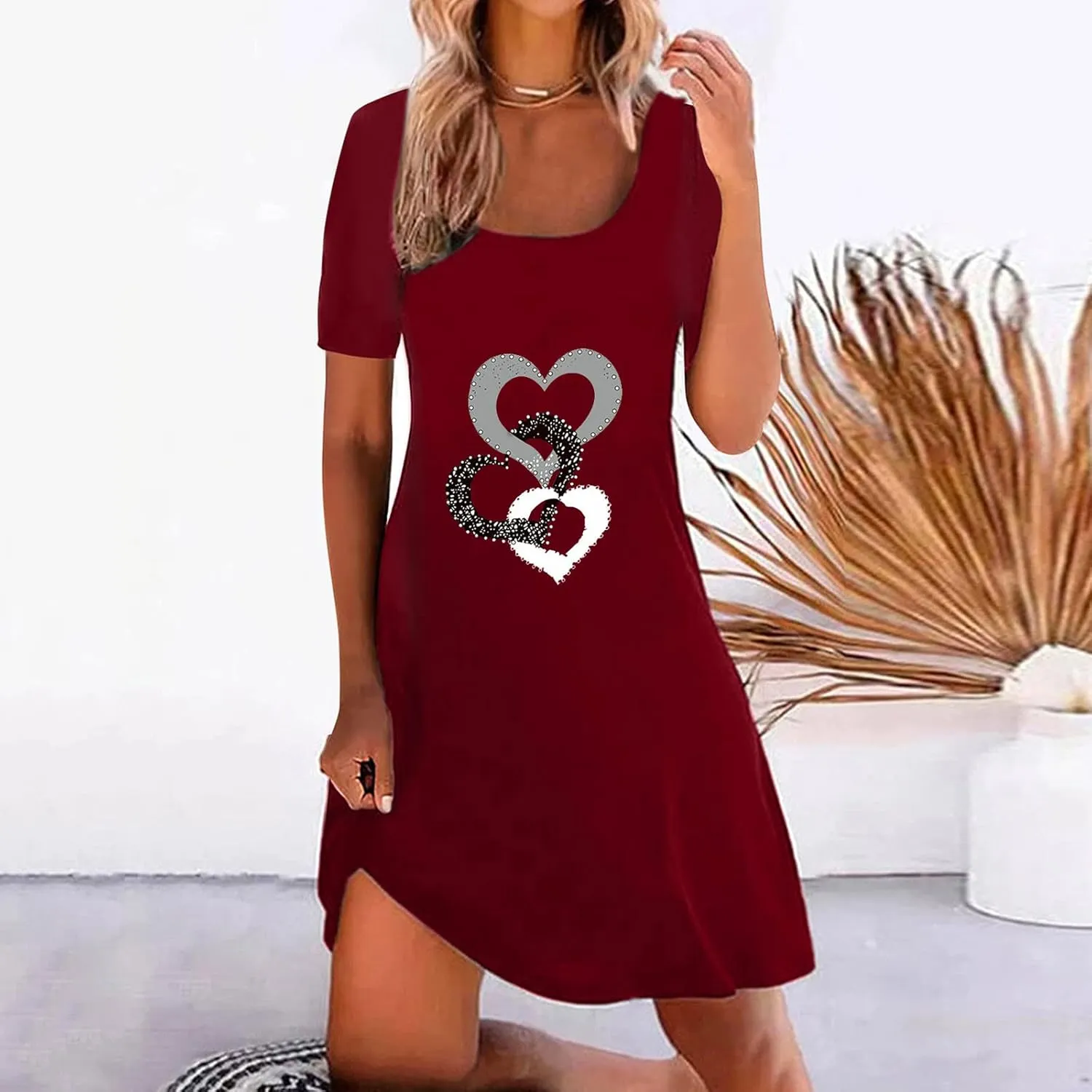 Womens Summer Casual Loose Dress Short Sleeve Flowy Shirt Dress Beachwear Sundresses Boho Printed Dresses
