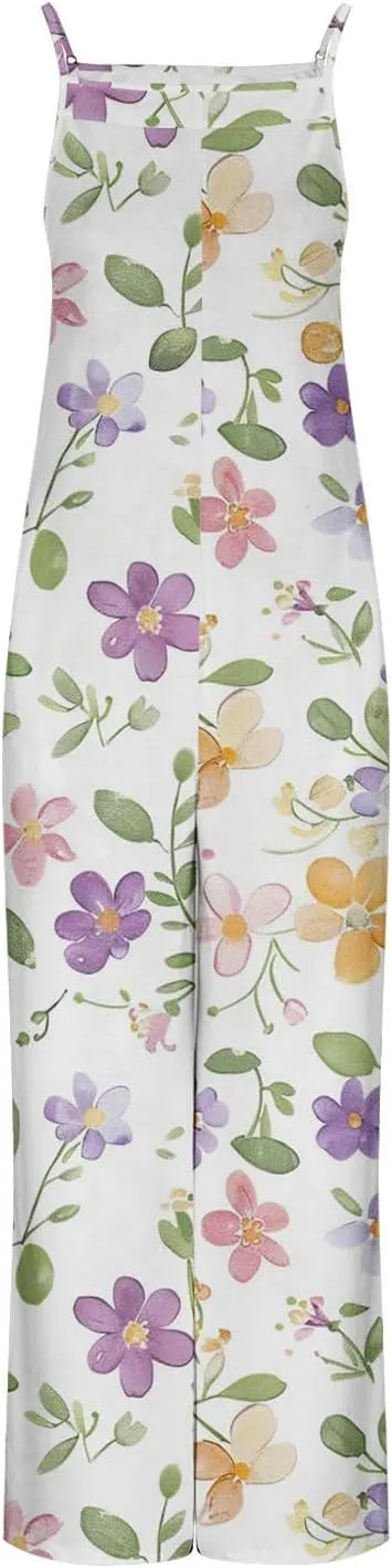 Women's Summer Casual Sleeveless Rompers Spaghetti Strap Lounge Overalls Floral Print Design Jumpsuits Beach Vaction