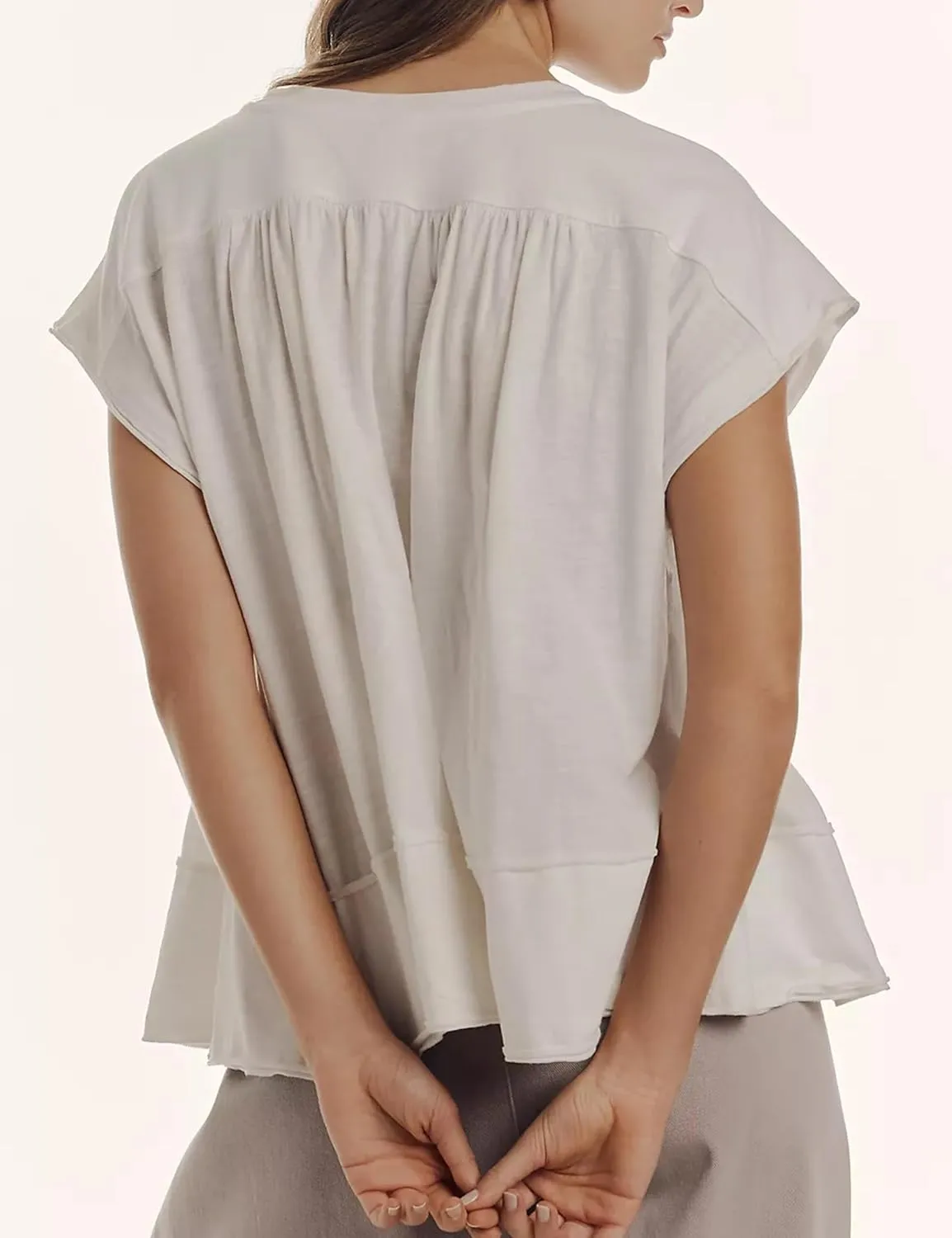 Womens Summer Peplum Top Cute Ruffle Shirt Casual Short Sleeve Flowy Hem Boho Pleated Smocked Tops Trendy 2025