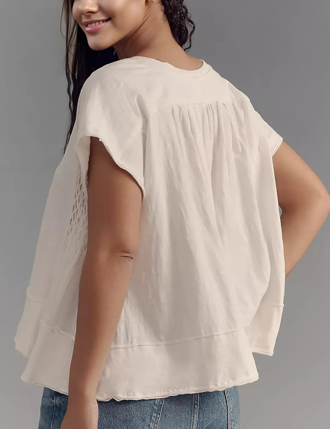 Womens Summer Peplum Top Cute Ruffle Shirt Casual Short Sleeve Flowy Hem Boho Pleated Smocked Tops Trendy 2025