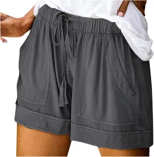 Womens Summer Shorts Plus Size High Waisted Drawstring Wide Leg Comfy Lightweight Lounge Beach Short with Pockets