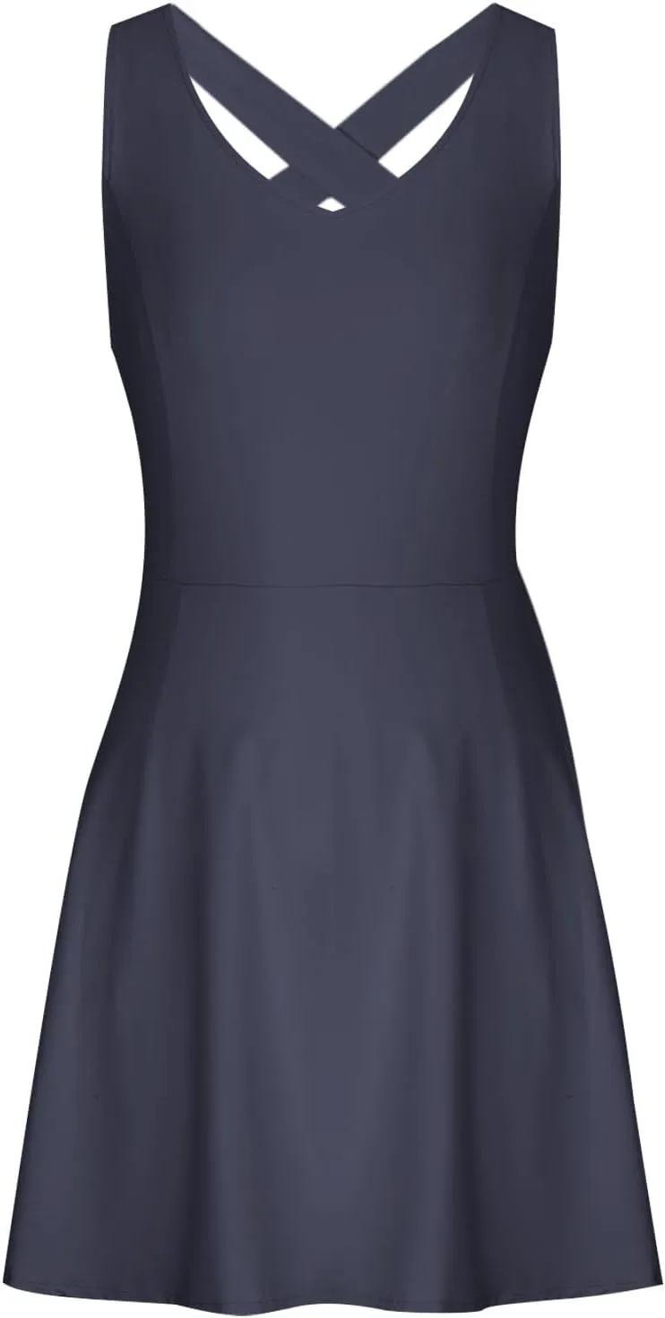 Womens Summer Tennis Mini Dress Built-in Shorts Beach Vacation Outfits Athletic Golf Jumpsuits with Pockets Rompers