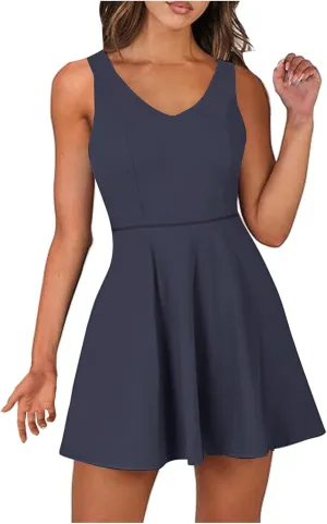 Womens Summer Tennis Mini Dress Built-in Shorts Beach Vacation Outfits Athletic Golf Jumpsuits with Pockets Rompers