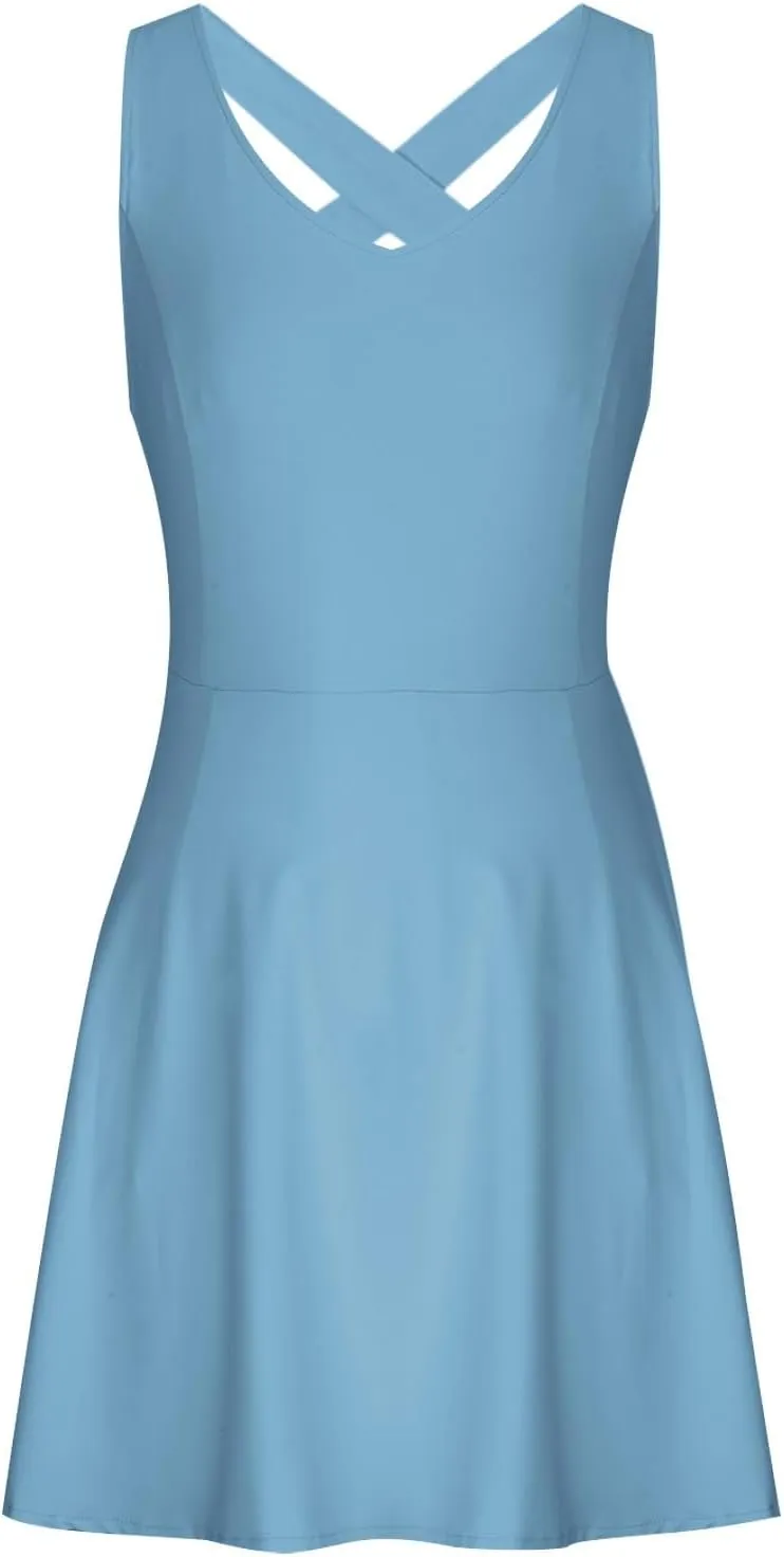 Womens Summer Tennis Mini Dress Built-in Shorts Beach Vacation Outfits Athletic Golf Jumpsuits with Pockets Rompers