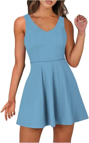 Womens Summer Tennis Mini Dress Built-in Shorts Beach Vacation Outfits Athletic Golf Jumpsuits with Pockets Rompers