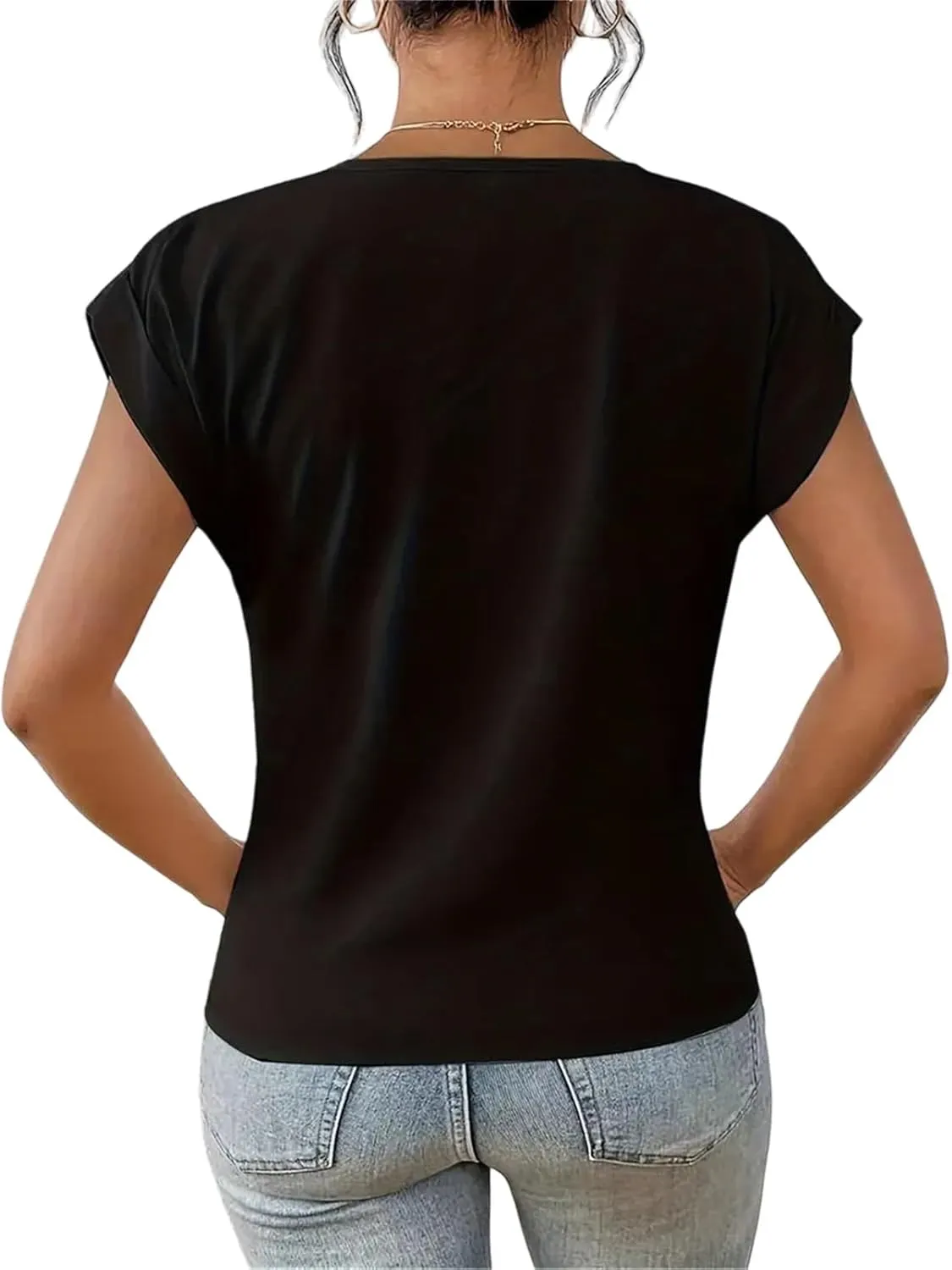 Womens Summer Tops Twist Front Shirt Cap Sleeve V Neck t-Shirts Casual Dressy Shirts Loose Fit tees Elegant Blouses