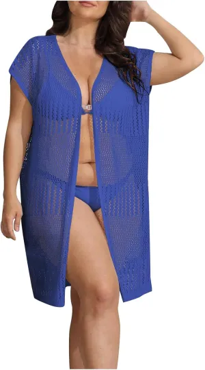 Women's Swimsuit Beach Cover Up Casual Loose Open Front Bikini Summer Kimono Cardigan Crochet Beachwear Bathing Suit