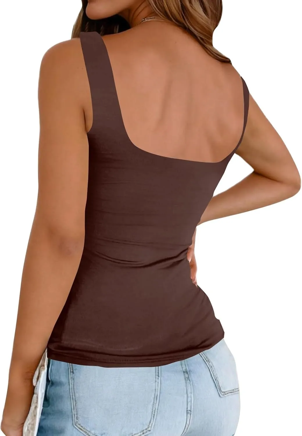 Womens Tank Tops 2025 Square Neck Sleeveless Crop Tee Shirts Summer Going Out Tops Basic Tees Blouses Outfits