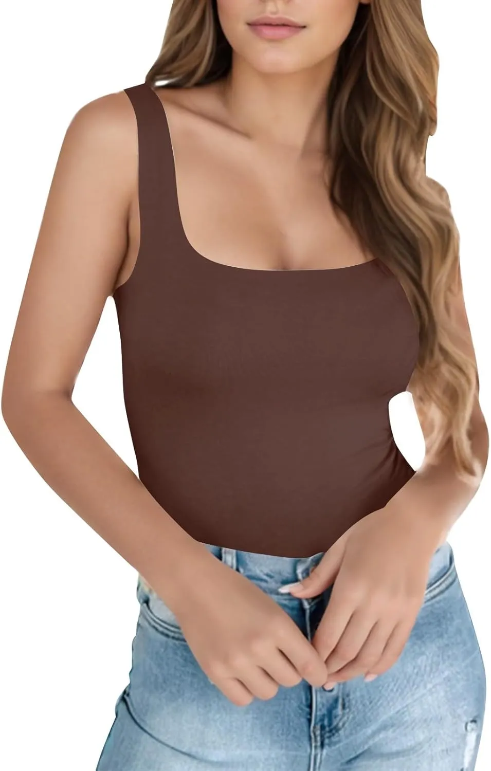 Womens Tank Tops 2025 Square Neck Sleeveless Crop Tee Shirts Summer Going Out Tops Basic Tees Blouses Outfits
