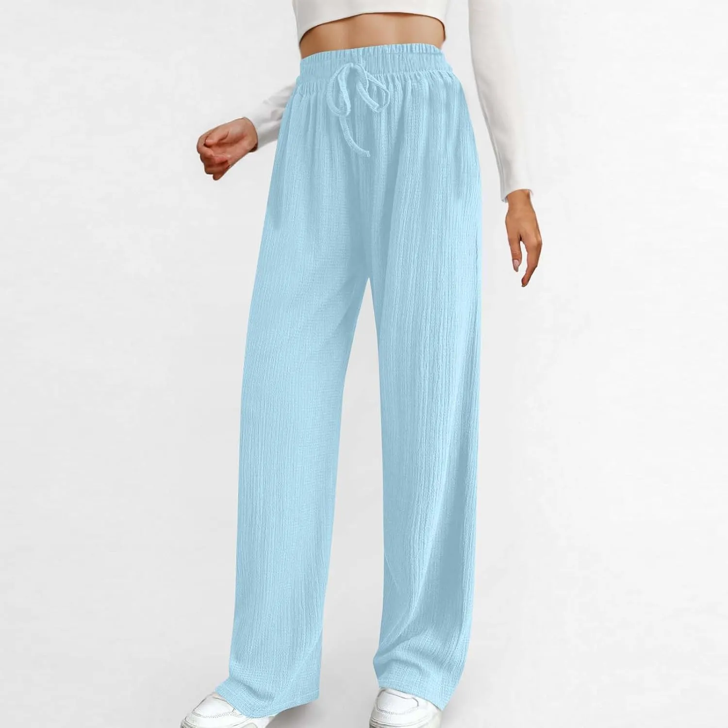 Women's Wide Leg Lounge Pants Elastic Waist Ultra Stretch Knit Pants Drawstring Pajama Bottoms Comfy Pants