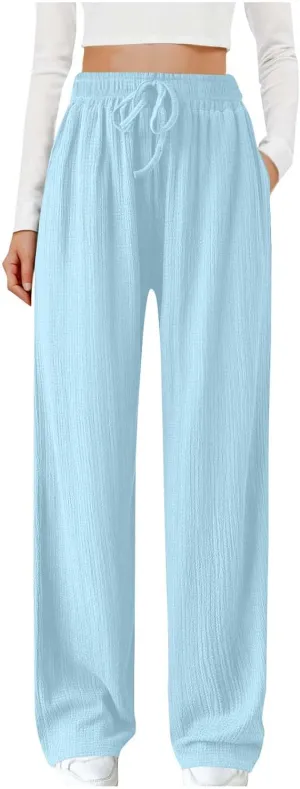 Women's Wide Leg Lounge Pants Elastic Waist Ultra Stretch Knit Pants Drawstring Pajama Bottoms Comfy Pants