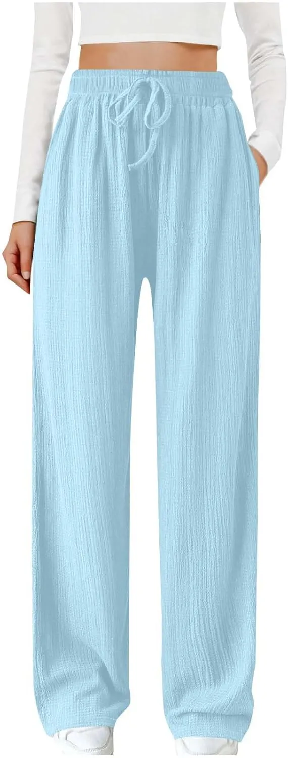 Women's Wide Leg Lounge Pants Elastic Waist Ultra Stretch Knit Pants Drawstring Pajama Bottoms Comfy Pants