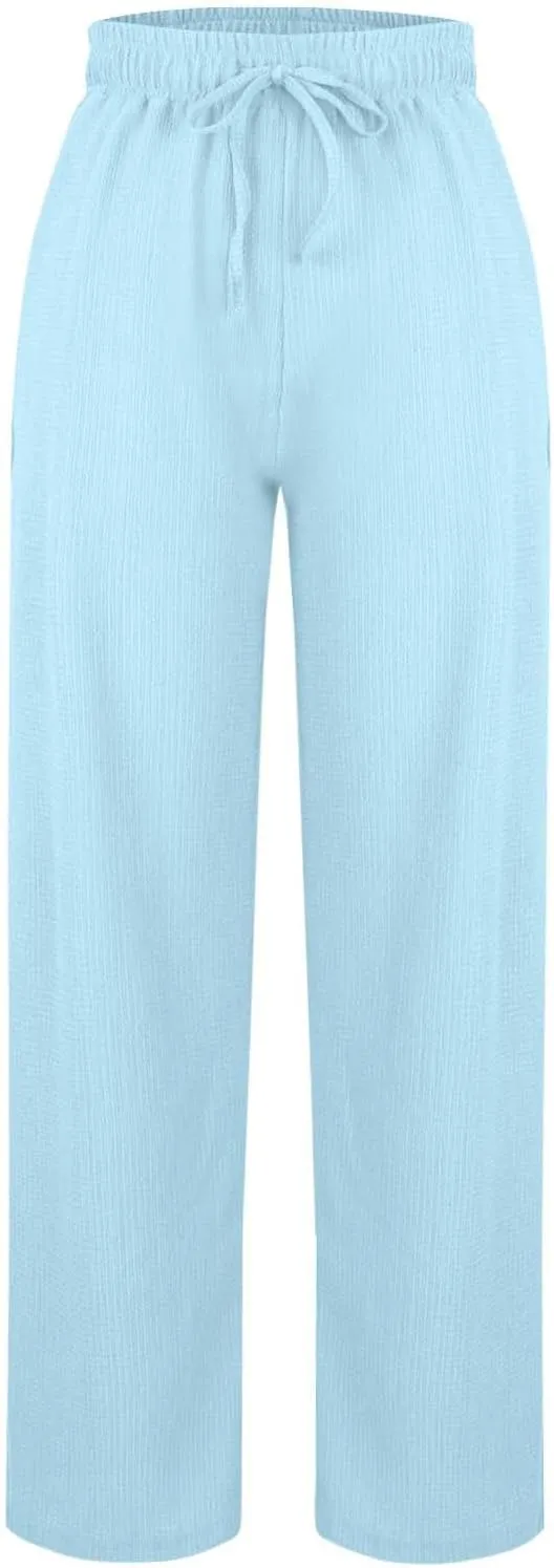 Women's Wide Leg Lounge Pants Elastic Waist Ultra Stretch Knit Pants Drawstring Pajama Bottoms Comfy Pants