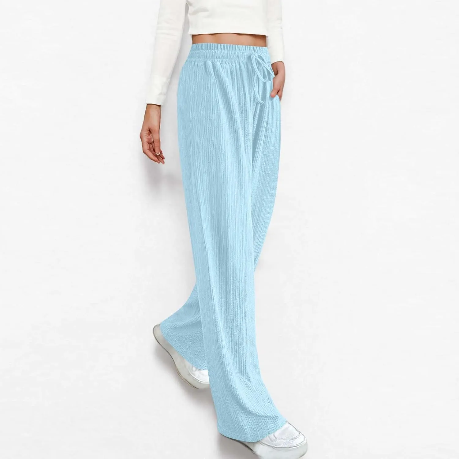 Women's Wide Leg Lounge Pants Elastic Waist Ultra Stretch Knit Pants Drawstring Pajama Bottoms Comfy Pants